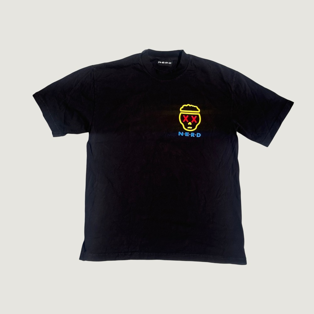 NERD In Search Of Pharrell Williams Brain Logo Graphic T-Shirt Mens Medium Black